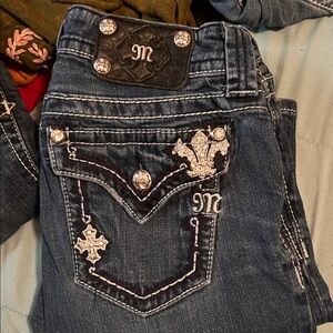 Miss Me Dark Blue Boot Cut Jeans with Embellishments